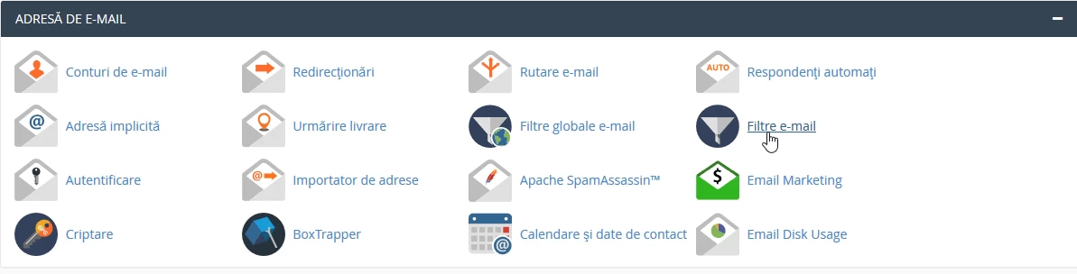 Filtre e-mail cont cPanel