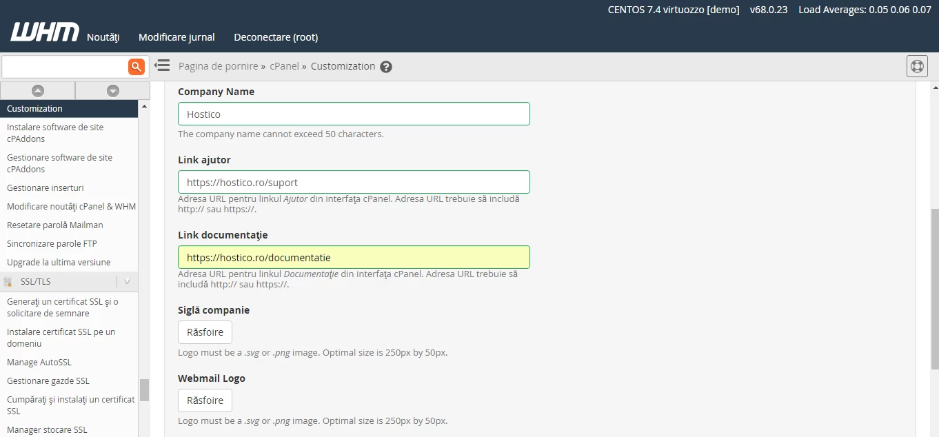 Personalizare Tema cont WHM